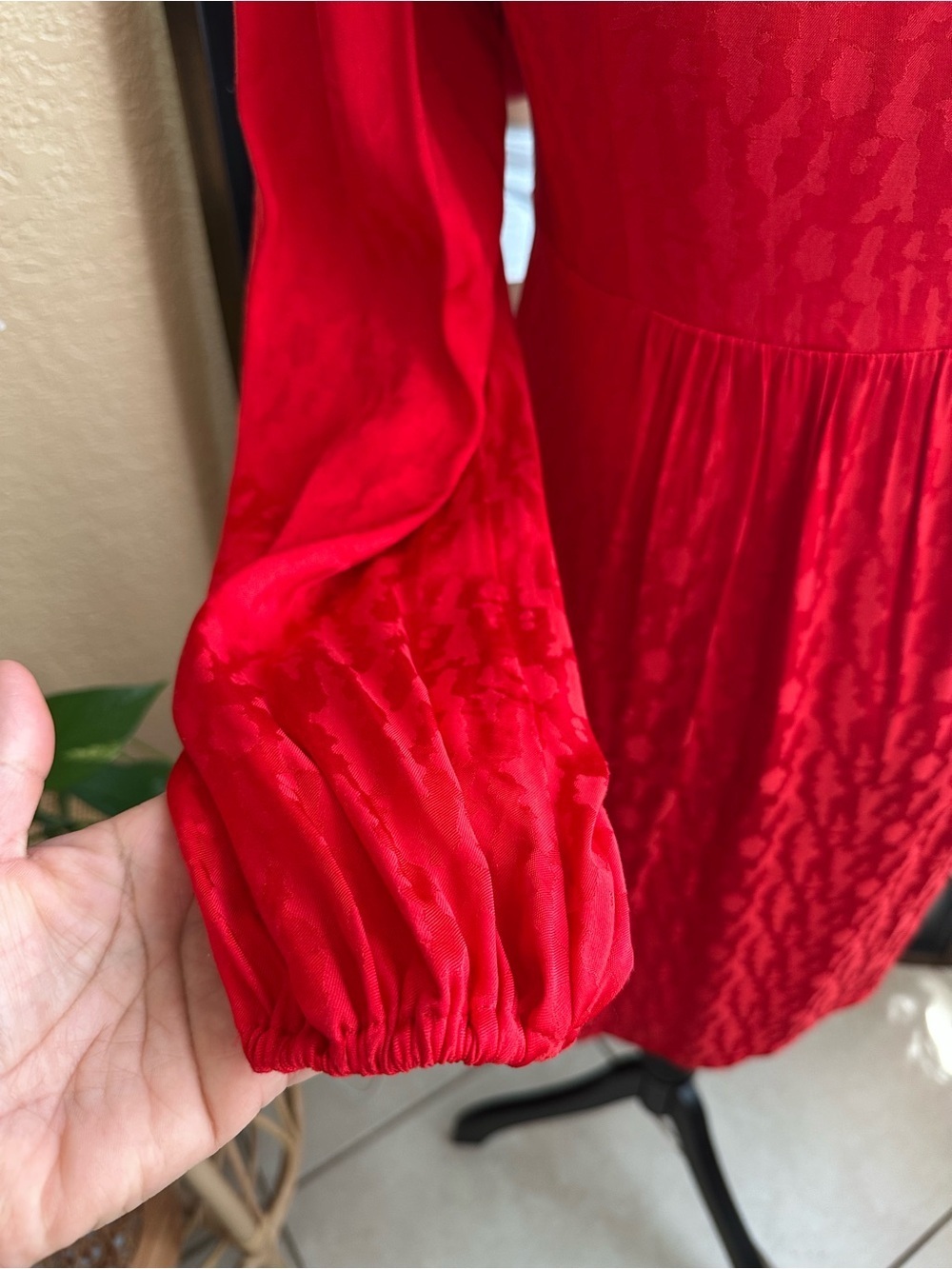 Maje Red Jacquard Smocked Mini Dress Long Sleeve Size 1 - Picture 8 of 16